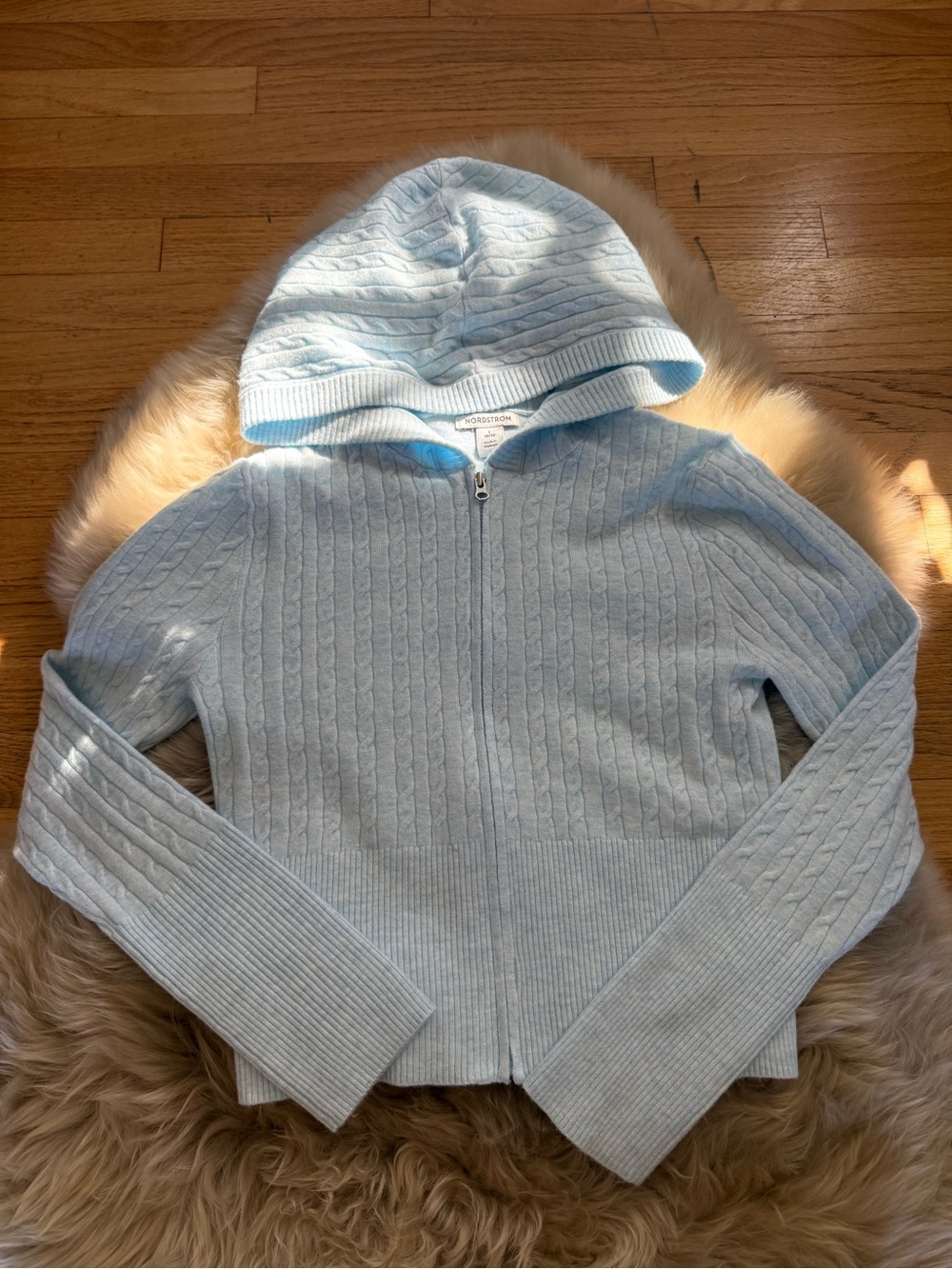 Light Blue Cable Knit Zip Hoodie - Kids 10/12